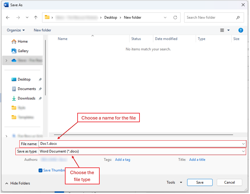 Save As browse window in Word